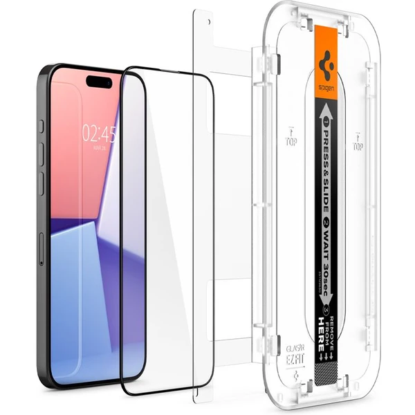 Spigen Glass tR EZ Fit HD tvrzené sklo iPhone 15 Pro černé - Ochranné folie a skla - Obrázek K0W8000601