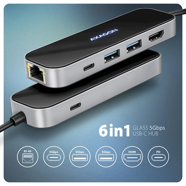 AXAGON HMC-6GLN 6v1 USB-C hub - Dokovací stanice - Obrázek K15D000N01