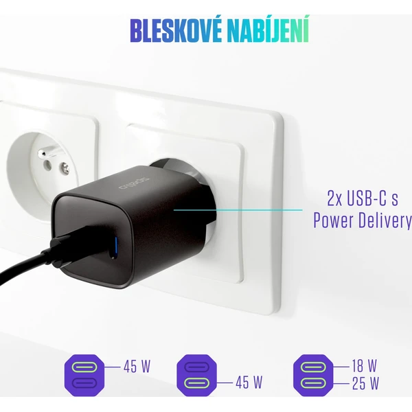 Spello ForceBoost GaN 45W nabíjecí adaptér černý - Nabíječky - Obrázek K1LL000K01