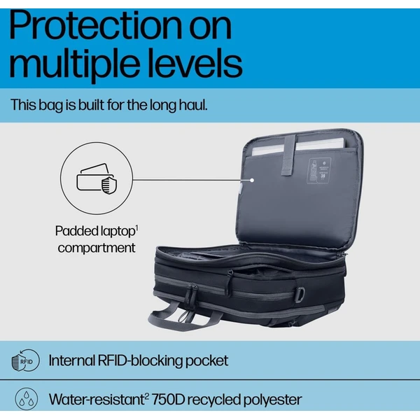 HP Travel Plus 15l batoh na notebook 14" černo-modrý - Batohy - Obrázek K20G000K01