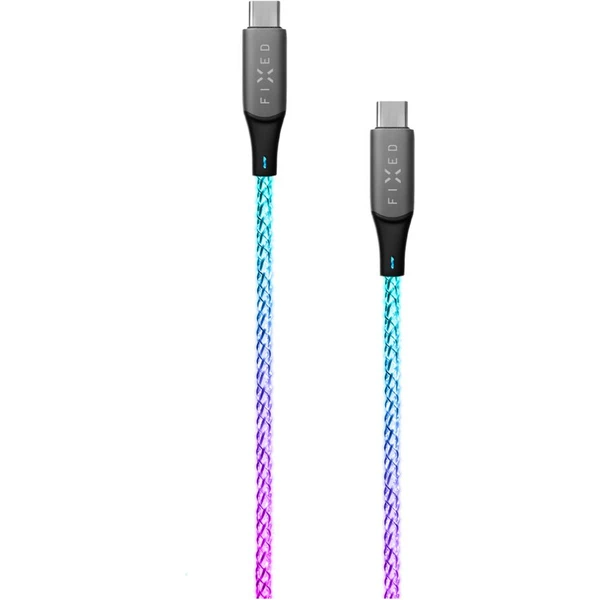 FIXED USB-C/USB-C svítící napájecí kabel 60W 1,2m duhový - Kabely a redukce - Obrázek K273000701