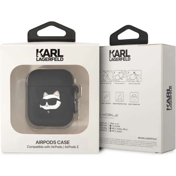 Karl Lagerfeld 3D Logo NFT Choupette Head Silikonové pouzdro Airpods 1/2 černé - Pouzdra - Obrázek K30L300401