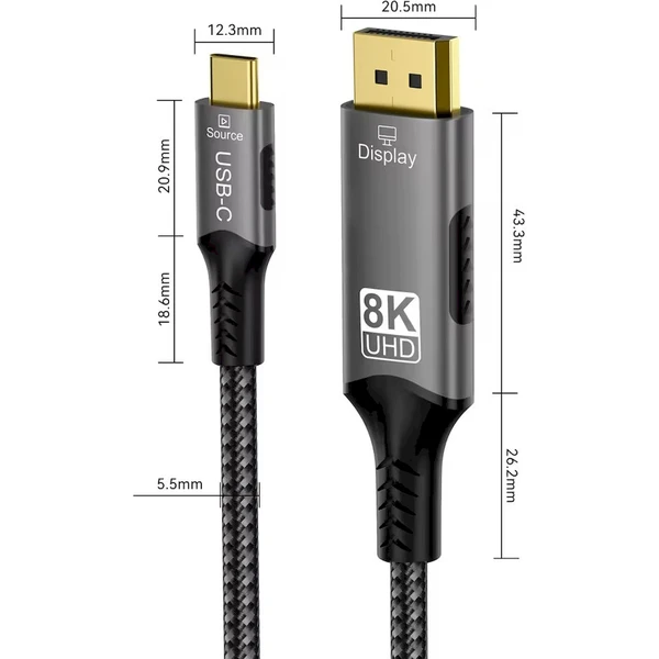 PremiumCord USB-C/DisplayPort 1.4 kabel 8K 2m stříbrný - Kabely a redukce - Obrázek K43S000K01