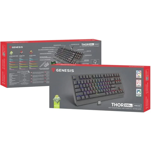 Genesis THOR 230 TKL RGB bezdrátová mechanická klávesnice černá Outemu Silent Lemon - Klávesnice - Obrázek K4I5000O01