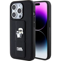 Karl Lagerfeld Saffiano Grip Stand Metal Logo kryt iPhone 15 Pro Max černý - Pouzdra