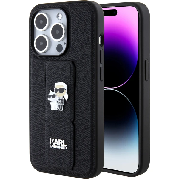 Karl Lagerfeld Saffiano Grip Stand Metal Logo kryt iPhone 15 Pro Max černý - Pouzdra - Hlavní obrázek