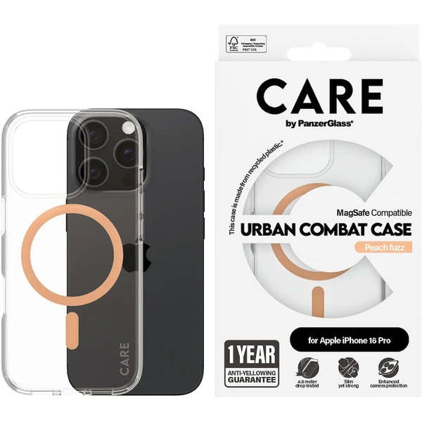 PanzerGlass® CARE kryt Apple iPhone 16 Pro MagSafe Urban Combat čirý/broskvový - Pouzdra - Obrázek K508000P01