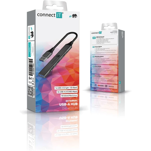 CONNECT IT USB-A hub, (1xUSB-A 3.0, 3xUSB-A 2.0), externí antracitový - USB huby - Obrázek K5N0000P01