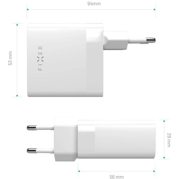 FIXED nabíječka s 2x USB-C výstupem, PD, 65W, bílá - Nabíječky - Obrázek K5Q4000701