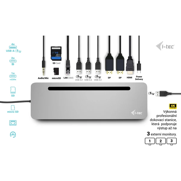 i-tec USB-C Metal Ergonomic 4K 3x Display dokovací stanice s - Dokovací stanice - Obrázek K6P8000601