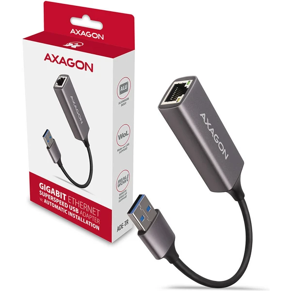 AXAGON ADETR USB A 3.2 Gen 1 Gigabit Ethernet síťová karta auto instal titanově šedá - Síťové adaptéry - Obrázek K73V000501