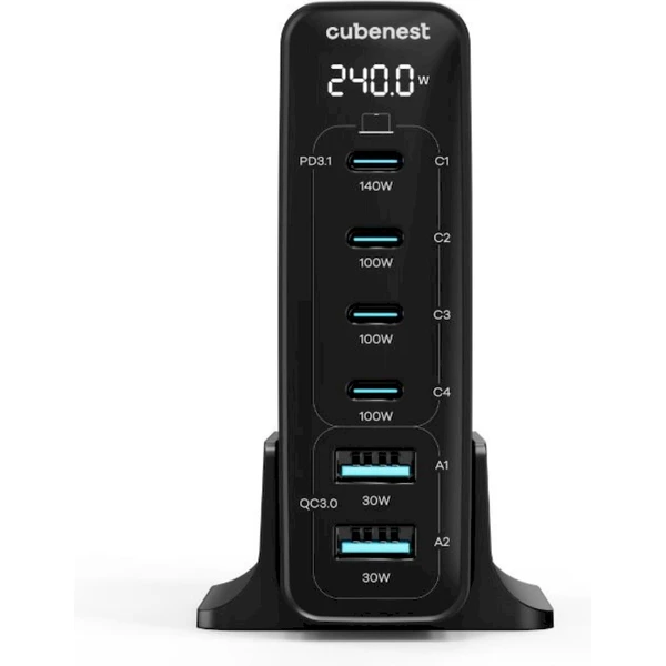 CubeNest S6D0 GaN nabíjecí stanice s Power Delivery 3.1. (240W) černá - Nabíječky - Obrázek K7S8000J01