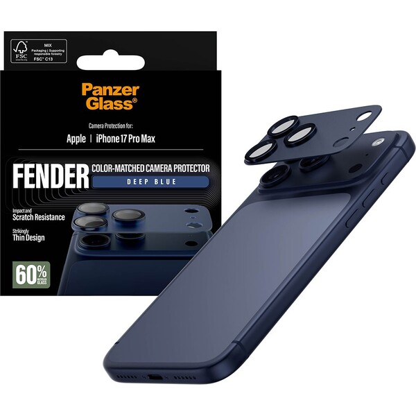 PanzerGlass® FENDER hliníková ochrana fotoaparátu Apple iPhone 17 Pro Max tmavě modrá