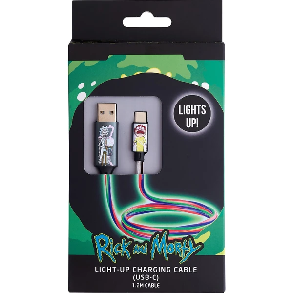 Lazerbuilt Rick & Morty - Shock! USB-A/USB-C svítící napájecí kabel 10W 1,2m bílý - Kabely a redukce - Obrázek KA7H000K01
