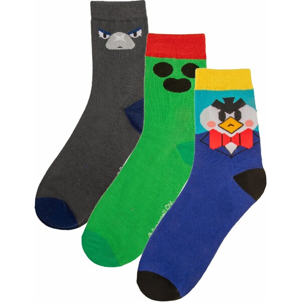 Ponožky Brawl Stars - Spike, Crow & Mr. P (3 páry) Vícebarevná