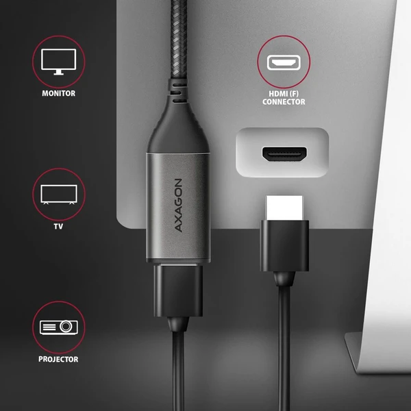 AXAGON USB-C/HDMI redukce 4K 0,25m černá - Kabely a redukce - Obrázek KDX3000L01