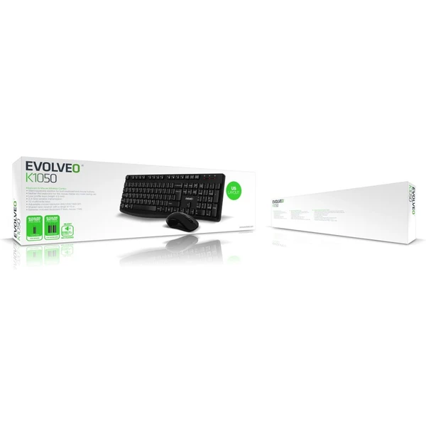 EVOLVEO K1050 bezhlučný set bezdrátové klávesnice a myši (US) černá - Klávesnicové sety - Obrázek KF6F000L01