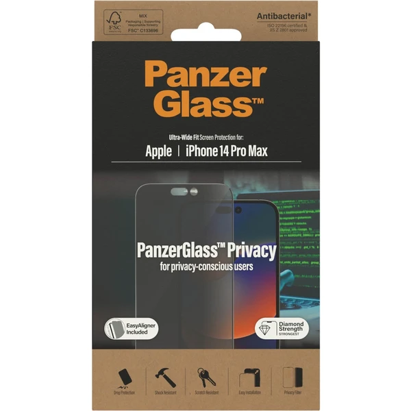PanzerGlass™ Ultra-Wide Fit Privacy iPhone 14 Pro Max s instalačním rámečkem - Ochranné folie a skla - Obrázek KHKG100501