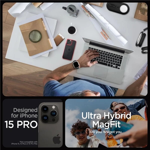 Spigen Ultra Hybrid MagFit kryt iPhone 15 Pro červený - Pouzdra - Obrázek KIHA000601