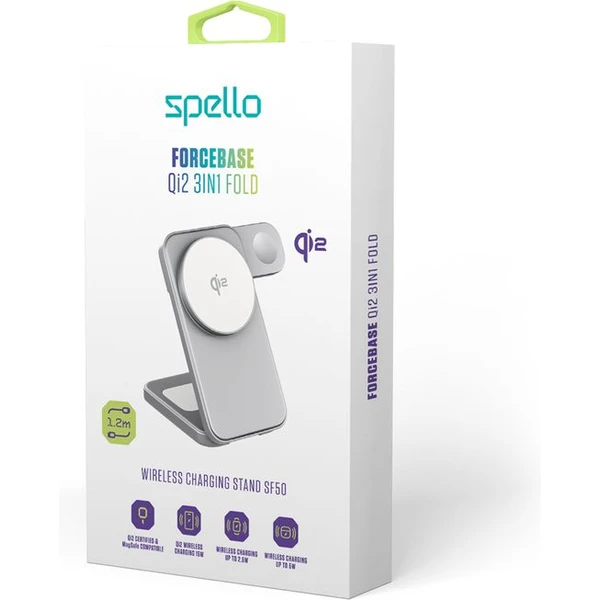 Spello ForceBase Qi2 15W 3in1 Fold MagSafe nabíjecí stojánek stříbrný - Nabíječky - Obrázek KIPD000K01