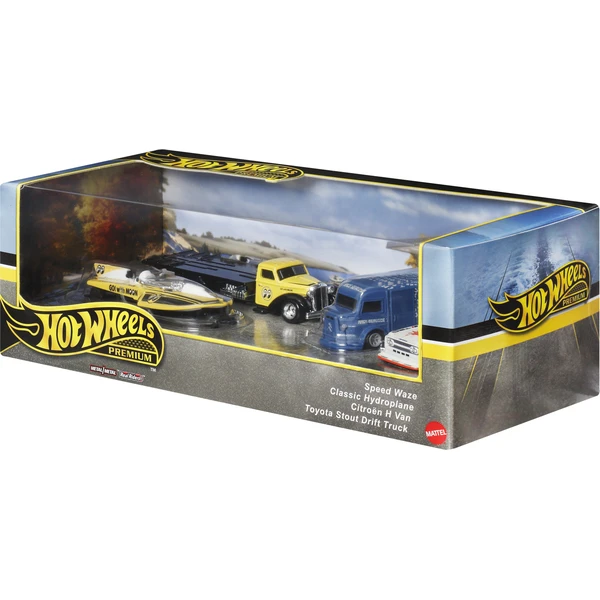 Mattel Hot Wheels Premium Speed Waze, Classic Hydroplane, Citroen H Van, Toyota Stout Drift Truck - Hračky - Obrázek KKPF000K01