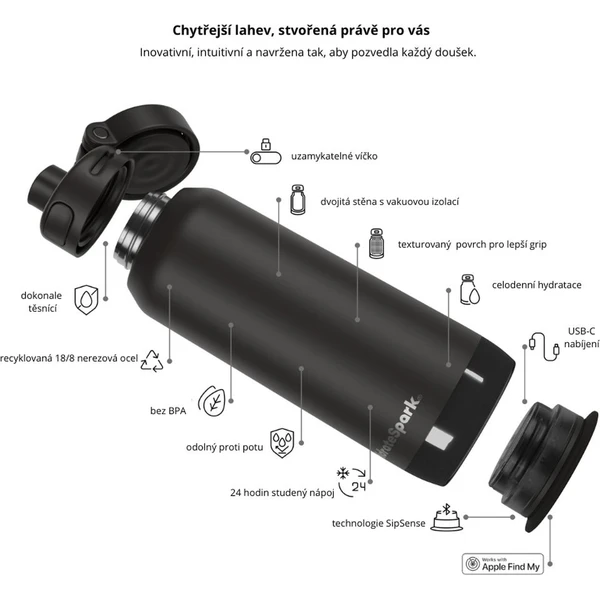 HidrateSpark PRO 2 chytrá lahev, 950 ml černá - Chytré láhve - Obrázek KW2H000K01
