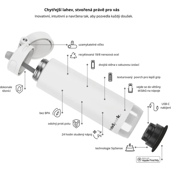 HidrateSpark PRO 2 chytrá lahev s brčkem, 621 ml bílá - Chytré láhve - Obrázek KX2H000K01