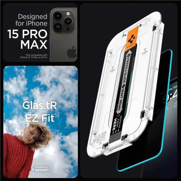 Spigen Glass tR EZ Fit Privacy 2 Pack tvrzené sklo iPhone 15 Pro Max čiré - Ochranné folie a skla - Obrázek KYY8000601