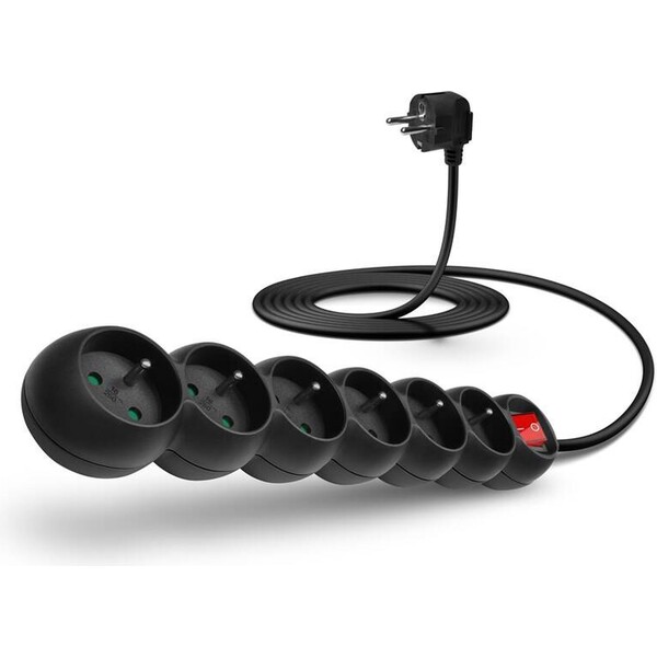 CONNECT IT prodlužovací kabel 230 V, 6 zásuvek, 3 m, s vypínačem (černý) CES-1001-BK Černá