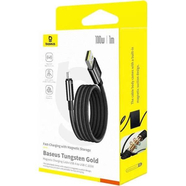 Baseus Tungsten Gold USB-A/USB-C magnetický napájecí kabel 100W 1m černý - Kabely a redukce - Obrázek L12R000K01