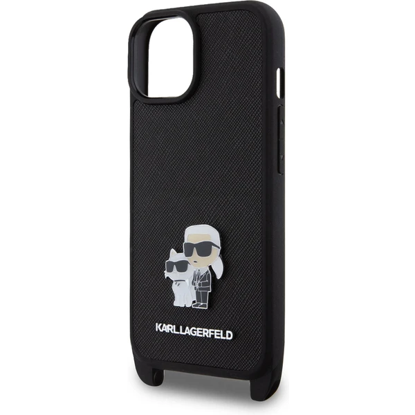 Karl Lagerfeld Saffiano Crossbody Metal Karl and Choupette kryt iPhone 15 černý - Pouzdra - Obrázek L1J8000601