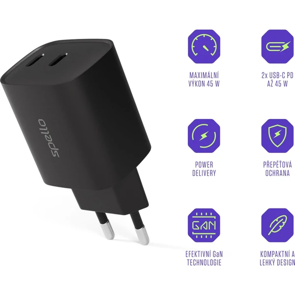 Spello ForceBoost GaN 45W nabíjecí adaptér černý - Nabíječky - Obrázek L1LL000K01