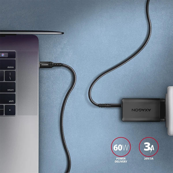 AXAGON BUCM-CM15AB USB-C/USB-C napájecí kabel 60W 1,5m černý - Kabely a redukce - Obrázek L1P0000K01