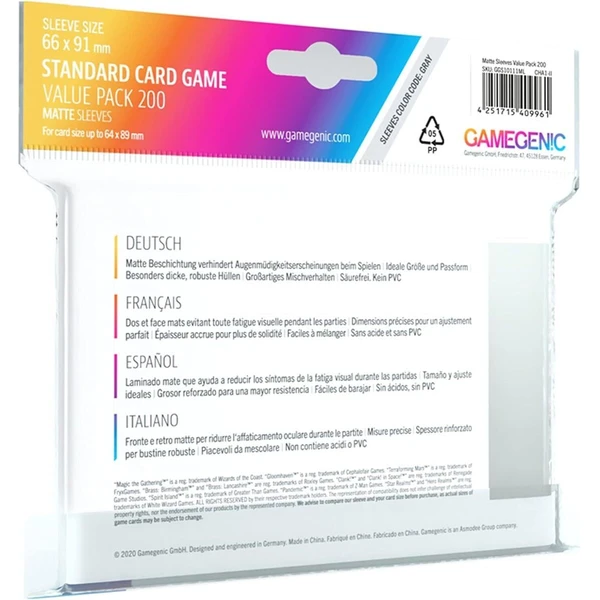 Gamegenic matné obaly na standardní karty Value Pack (200ks) - Obaly na karty - Obrázek L2MG000N01