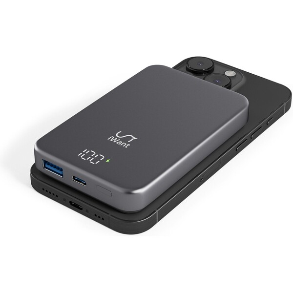 iWant Mag+ hliníková powerbanka 10000 mAh vesmírně šedá Šedá