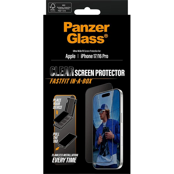 PanzerGlass® Ultra-Wide Fit sklo Apple iPhone 17/16 Pro s bezprašným aplikačním boxem - Ochranné folie a skla - Obrázek L5KH000K01