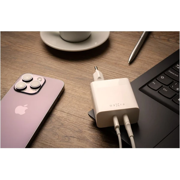 FIXED nabíječka s 2x USB-C výstupem, PD, 65W, bílá - Nabíječky - Obrázek L5Q4000701