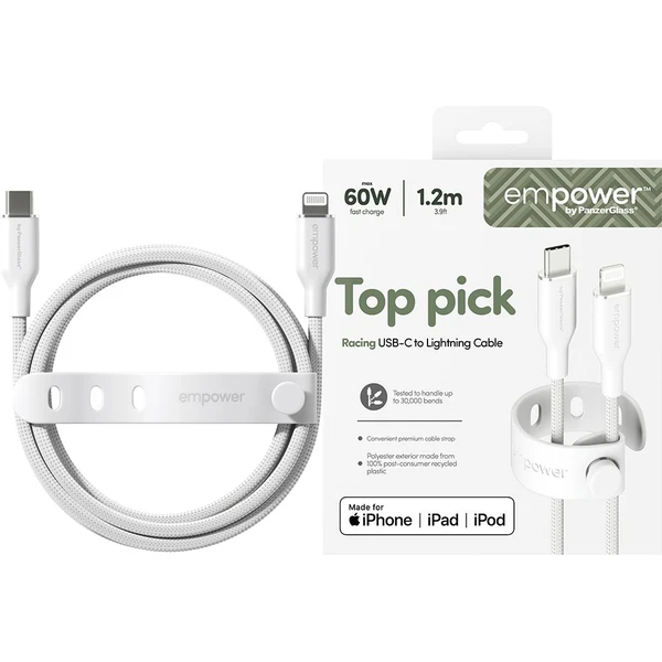 PanzerGlass USB-C/Lightning napájecí kabel 60W 1,2m bílý - Kabely a redukce - Obrázek L73J000K01