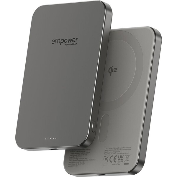 PanzerGlass® empower bezdrátová Qi2 powerbanka 5000 mAh, MagSafe, šedá