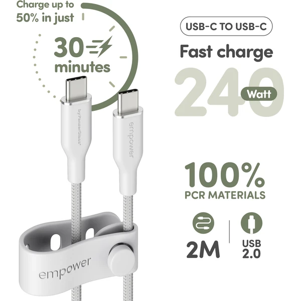 PanzerGlass USB-C/USB-C napájecí kabel 240W 2m bílý - Kabely a redukce - Obrázek L93J000K01
