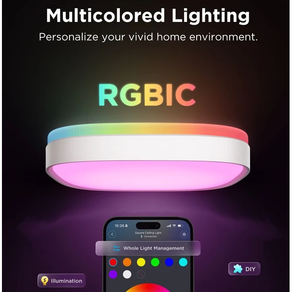 Govee RGBICWW Smart čtverhranné stropní světlo 2400lm 30cm Matter - Chytrá osvětlení - Obrázek L9QK000K01