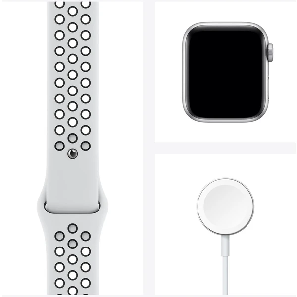 Apple Watch Nike SE (2020) 44mm stříbrný hliník s platinovým/černým sportovním řemínkem - Chytré hodinky - Obrázek L9R1500301