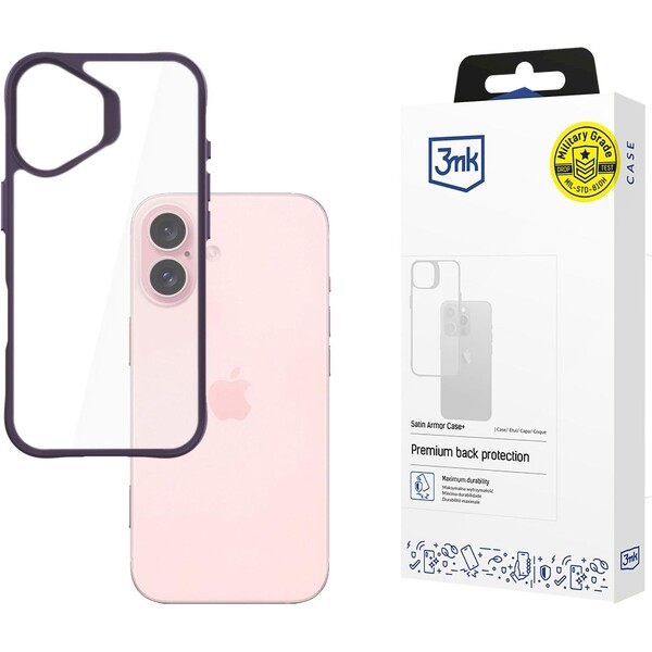 3mk ochranný kryt Satin Armor Case+ pro Apple iPhone 16 fialová