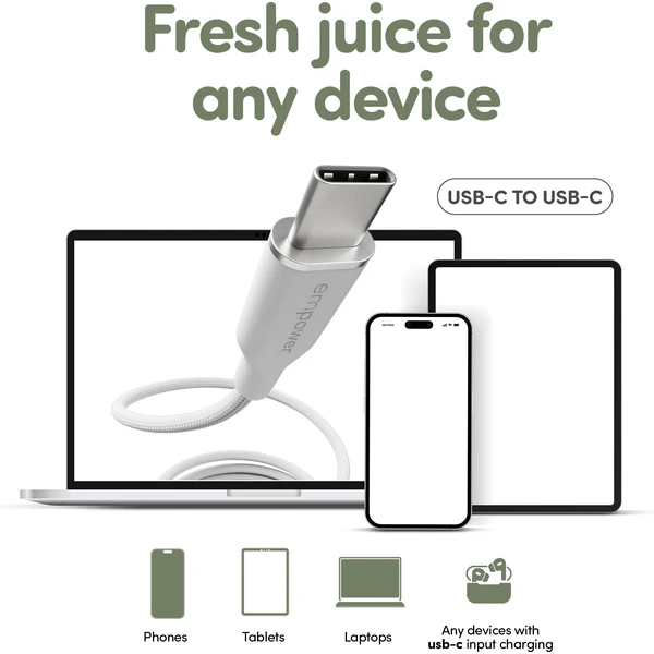PanzerGlass USB-C/USB-C napájecí kabel 60W 1,2m bílý - Kabely a redukce - Obrázek LA3J000K01