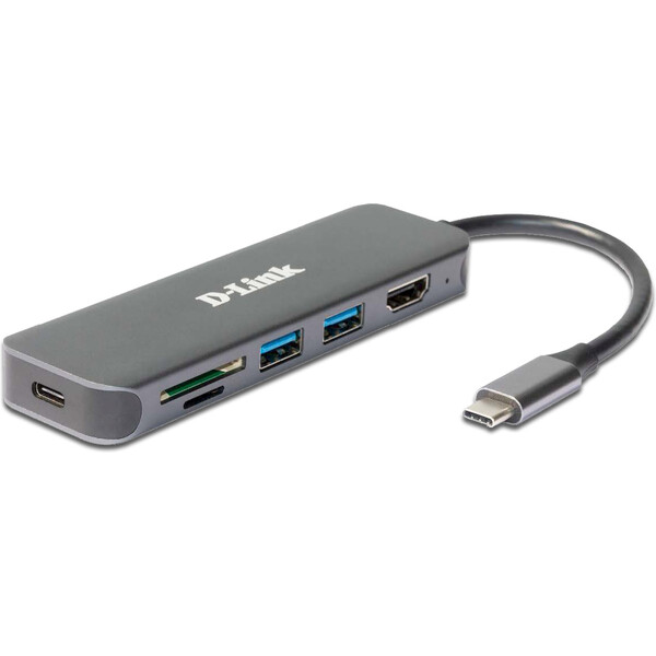 D-Link 6v1 USB-C Hub + čtečka karet antracitový Antracitová