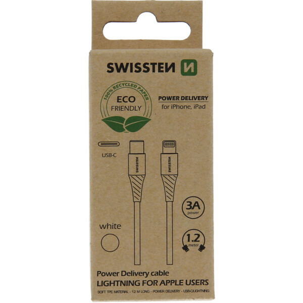 DATOVÝ KABEL SWISSTEN USB-C/LIGHTNING BÍLÝ 1,2M Bílá