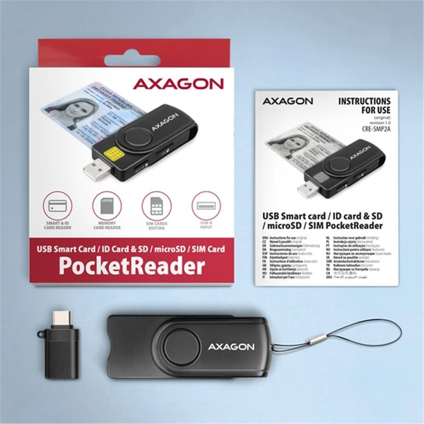 AXAGON CRE-SMP2A, USB-A PocketReader 4-slot čtečka Smart card (eObčanka) + SD/microSD/SIM - Čtečky paměťových karet - Obrázek LOS6000701