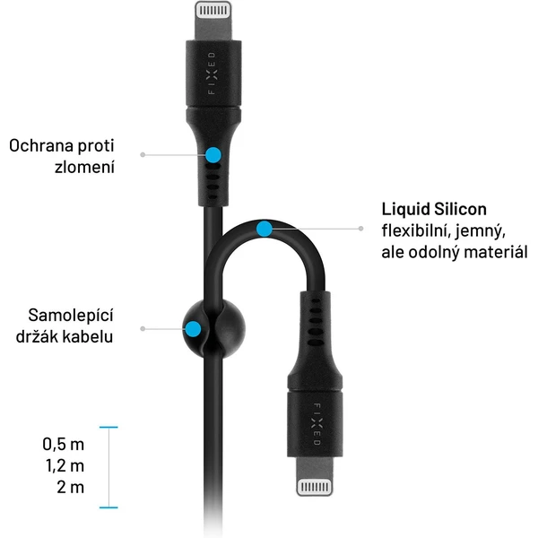 FIXED Liquid silicone USB-C/Lightning napájecí kabel 60W 0,5m černý - Kabely a redukce - Obrázek LPS1000601