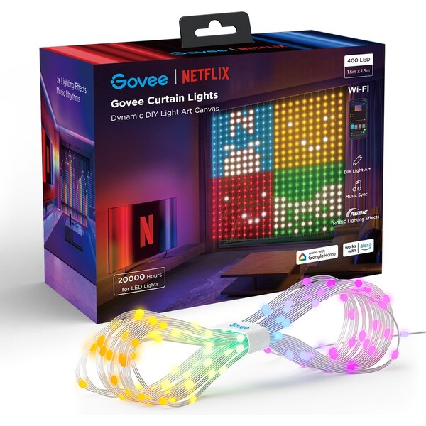 Govee Netflix RGBIC Curtain Light 400 LED - 1,5 × 1,5m