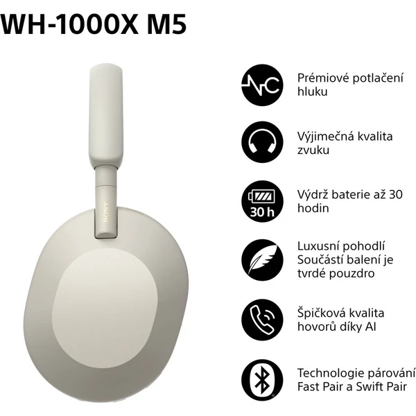 Sony WH-1000XM5 bezdrátová sluchátka stříbrná - Sluchátka - Obrázek LT2H000K01